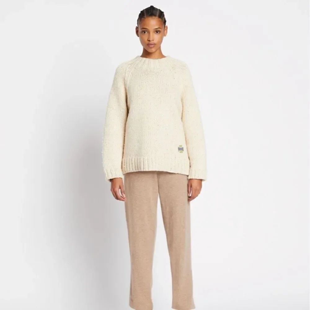 Tory Burch Speckled Hand Knit Wool Cotton Cream Dress Sweater Cowl Size M - Picture 3 of 13